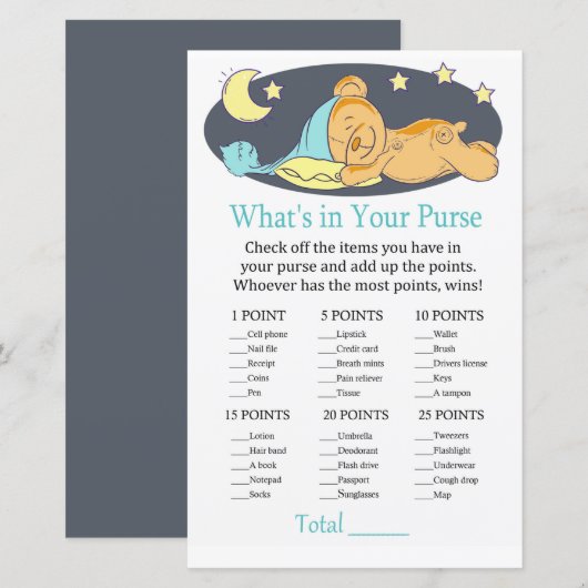 Sleepy teddy beer Wat zit er in je handtas? (Voorkant / Achterkant)