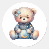 Sleepy Teddy Ronde Sticker (Voorkant)