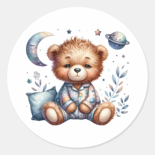 Sleepy Teddy Ronde Sticker (Voorkant)