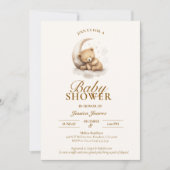 Sleepy Teddybeer neutraal Baby shower uitnodiging (Voorkant)