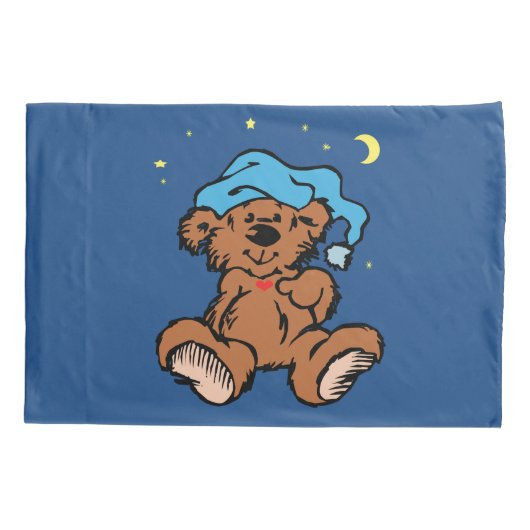 Sleepy Time Teddy Bear Blue Night Pet Kussensloop (Achterkant-Links)