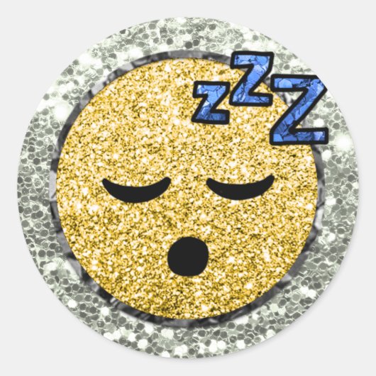 *~* SLEEPY TIRED Emoji AP40 Gold Glitter Ronde Sticker (Voorkant)