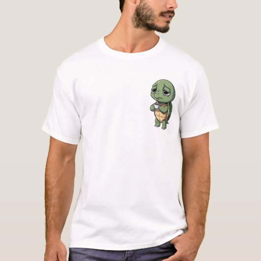 Sleepy Turtle Holding a Hot Cup of Coffee T-shirt (Voorkant)