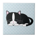 Sleepy Tuxedo Cat Tegeltje<br><div class="desc">Zwarte en witte katten die een dutje doen.</div>