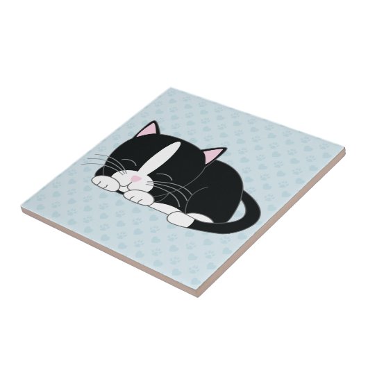 Sleepy Tuxedo Cat Tegeltje (Zijkant)