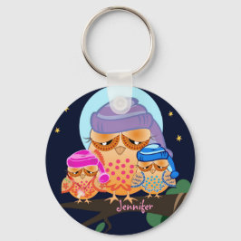 Sleepy Uil Familie met Aangepaste Naam Sleutelhanger