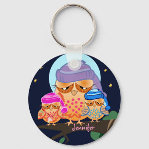Sleepy Uil Familie met Aangepaste Naam Sleutelhanger