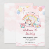 Sleepy Unicorn Verjaardag uitnodiging (Voorkant / Achterkant)