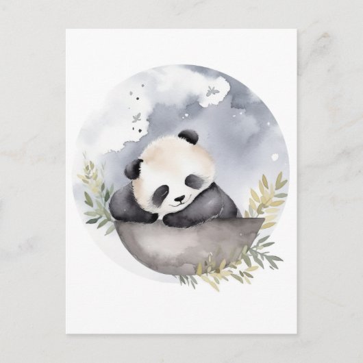 Sleepy Waterverf Baby Panda Beer Briefkaart (Voorkant)