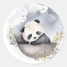 Sleepy Waterverf Baby Panda Beer Ronde Sticker