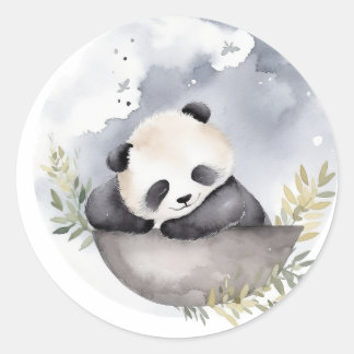 Sleepy Waterverf Baby Panda Beer Ronde Sticker
