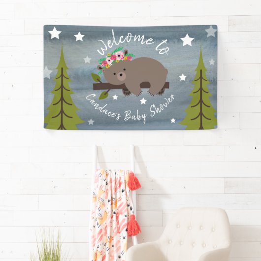 Sleepy Waterverf Bloemen Beer Baby shower Spandoek (Insitu)