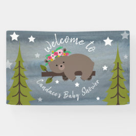 Sleepy Waterverf Bloemen Beer Baby shower Spandoek