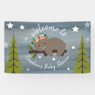 Sleepy Waterverf Bloemen Beer Baby shower Spandoek