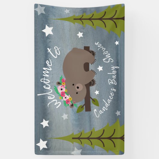 Sleepy Waterverf Bloemen Beer Baby shower Spandoek (Verticaal)