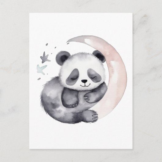 Sleepy Waterverf Moon Baby Panda Beer Briefkaart (Voorkant)