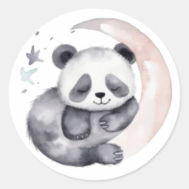 Sleepy Waterverf Moon Baby Panda Beer Ronde Sticker