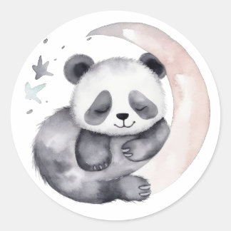 Sleepy Waterverf Moon Baby Panda Beer Ronde Sticker