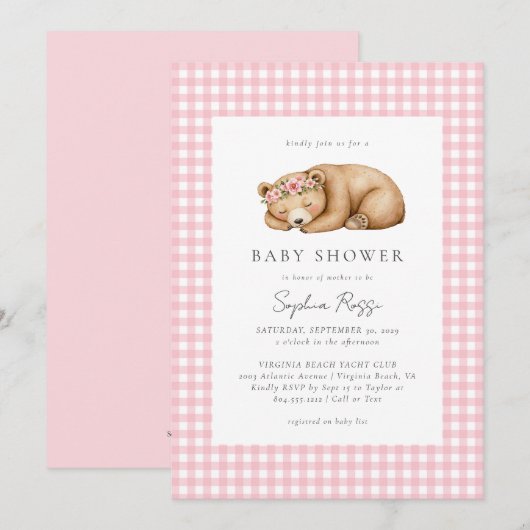 Sleepy Waterverf Woodland Beer Baby shower Kaart (Voorkant / Achterkant)