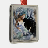 Sleepy Welsh Corgi Puyppy Metalen Ornament (Rechts)