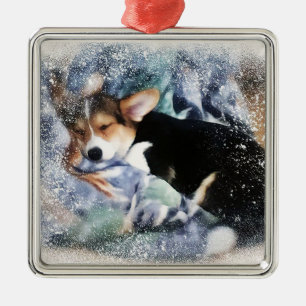 Sleepy Welsh Corgi Puyppy Metalen Ornament