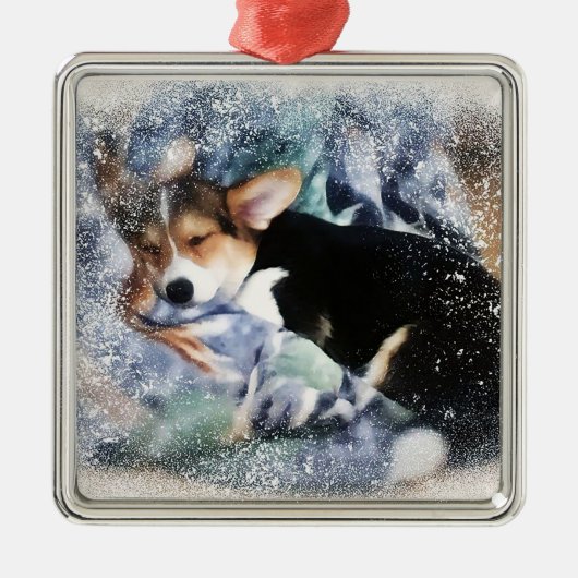 Sleepy Welsh Corgi Puyppy Metalen Ornament (Voorkant)