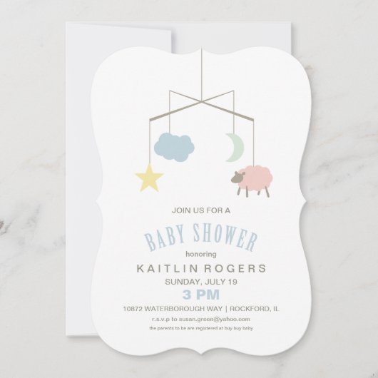 Sleepy Wieg Mobile Baby shower Invitation Kaart (Voorkant)