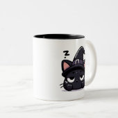 Sleepy Witch Cat Head | Halloween Mug Two-Sided Co Tweekleurige Koffiemok (Voorkant rechts)