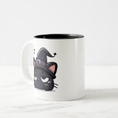 Sleepy Witch Cat Head | Halloween Mug Two-Sided Co Tweekleurige Koffiemok (Voorkant links)