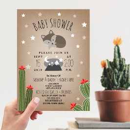Sleepy Wolf Pup Desert Mountains Baby shower Kaart