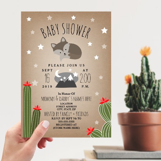 Sleepy Wolf Pup Desert Mountains Baby shower Kaart