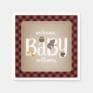 Sleepy Woodland Animals Plaid Baby shower Servet