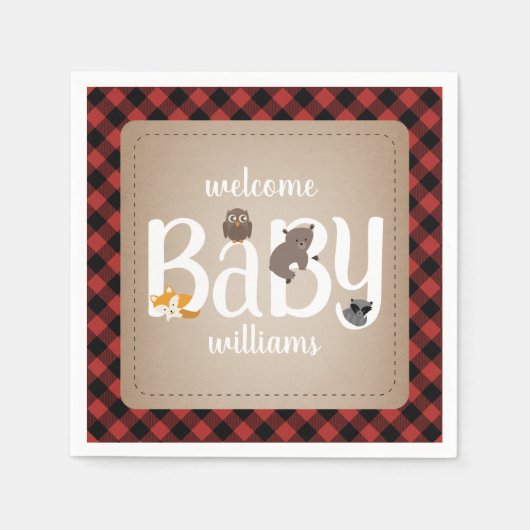 Sleepy Woodland Animals Plaid Baby shower Servet (Voorkant)