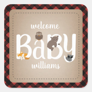 Sleepy Woodland Animals Plaid Sticker