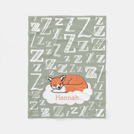 Sleepy Woodland Fox Zzz, Persoonlijke naam van het Fleece Deken (Voorkant)