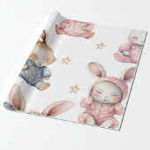 Sleepyhead Waterverf Bunny Baby shower Pattern Cadeaupapier (Uitgerold)