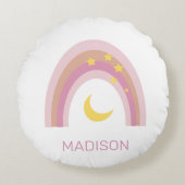 'Sleepytime Rainbow', Meisjes Schattige Boho Pink  Rond Kussen (Voorkant)