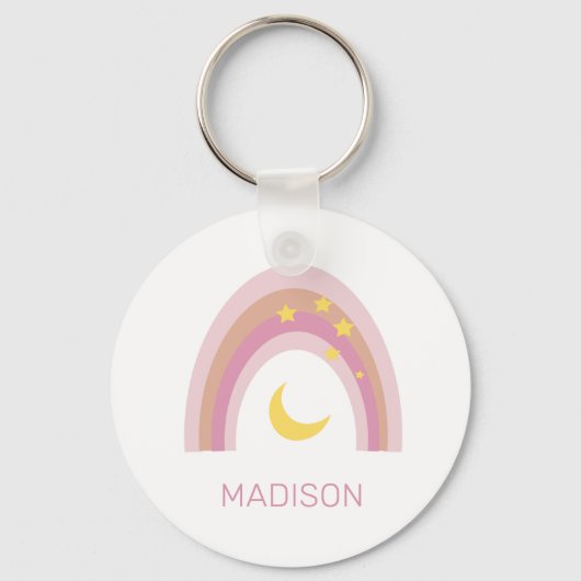 'Sleepytime Rainbow', Meisjes Schattige Boho Pink  Sleutelhanger (Voorkant)