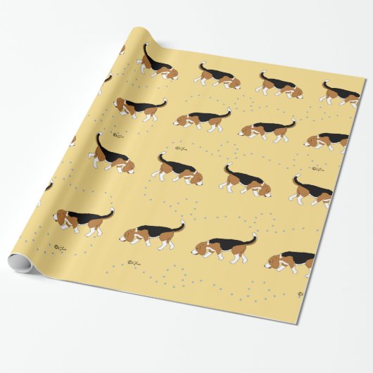 Sleepytown Beagles Wrapping Paper (Geel BG) Cadeaupapier (Uitgerold)