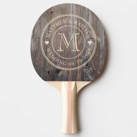 Sleets Gebouwde Trouw Monogram Hart Tafeltennisbatje (Voorkant)