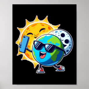 Slefie Aarde Maan Zon Grappig Totaal Zonneverduist Poster