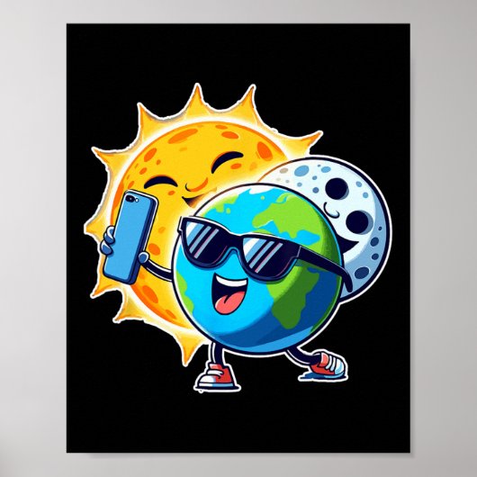 Slefie Aarde Maan Zon Grappig Totaal Zonneverduist Poster (Voorkant)