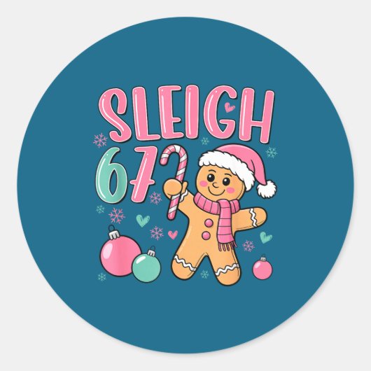 Sleigh 67 Gingerbread Christmas Six Seven Meme Vir Ronde Sticker (Voorkant)