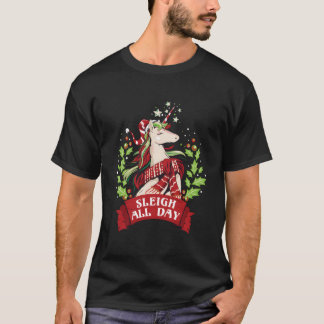 Sleigh All Day Kerstman Eenhoorn T-shirt