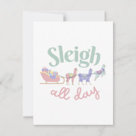 Sleigh All Day | Mooie Pastel-Kleurige Llama's Feestdagenkaart