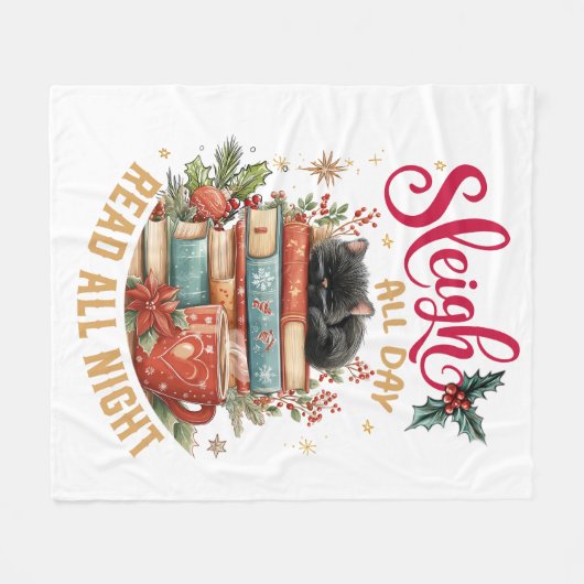 Sleigh All Day Read All Night  Fleece Deken (Voorkant (Horizontaal))