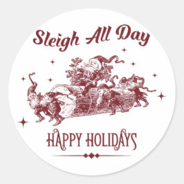 Sleigh All day Vintage Christmas Ronde Sticker