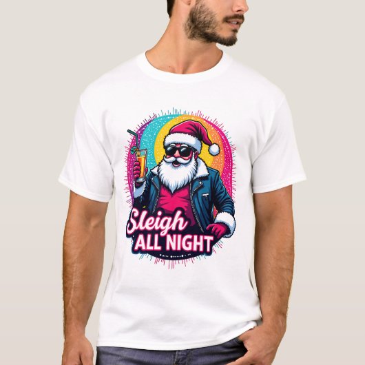 Sleigh All Night Psychedelic Santa T-shirt (Voorkant)
