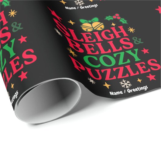 Sleigh Bells & Cozy Puzzles Kerstcadeau Cadeaupapier (Rol Hoek)