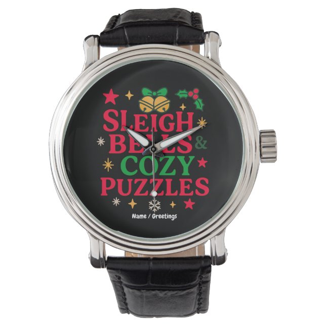 Sleigh Bells & Cozy Puzzles Kerstcadeau Horloge (Voorkant)